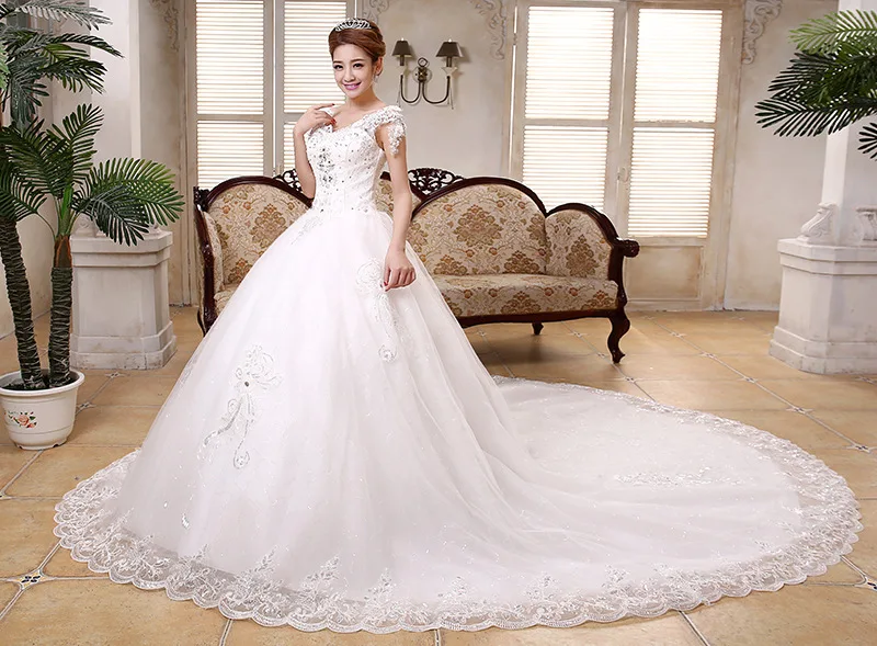Wholesale Korea Style Beaded Lace Bridal Wedding Dress/Gown with fish tail