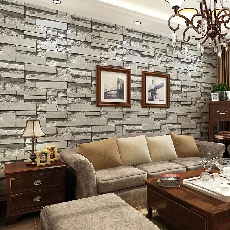 3d Brick Gray Stone Grain Decorative Interior Wall Wallpaper - Buy 3d ...