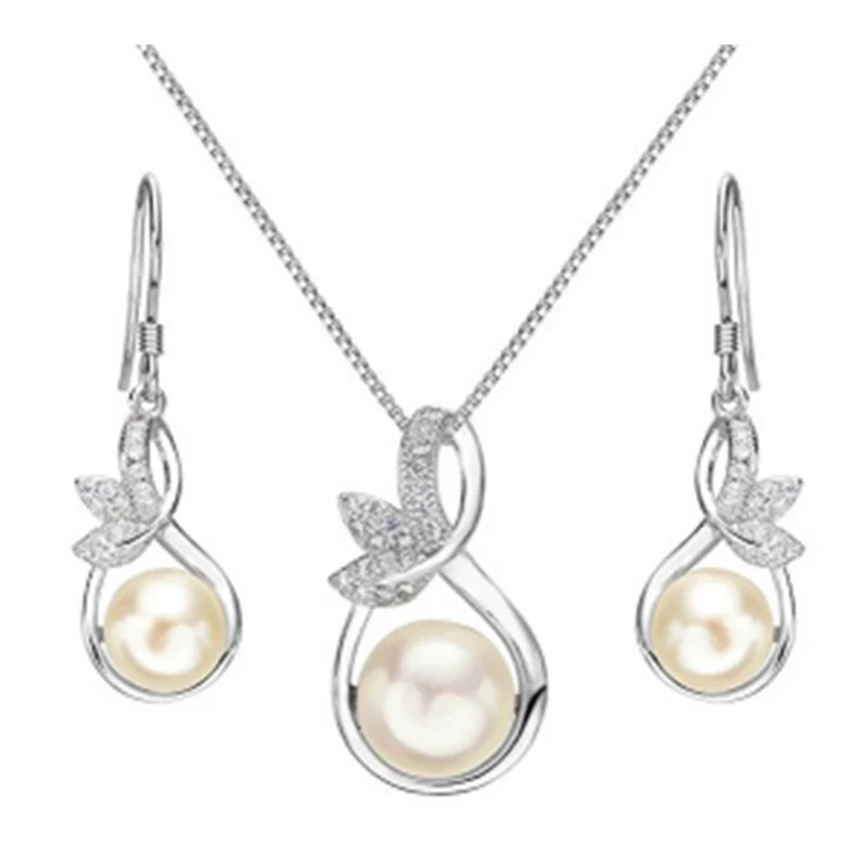 fashion 925 sterling silver cheap pearl jewelry set for women silver jewellery 2019