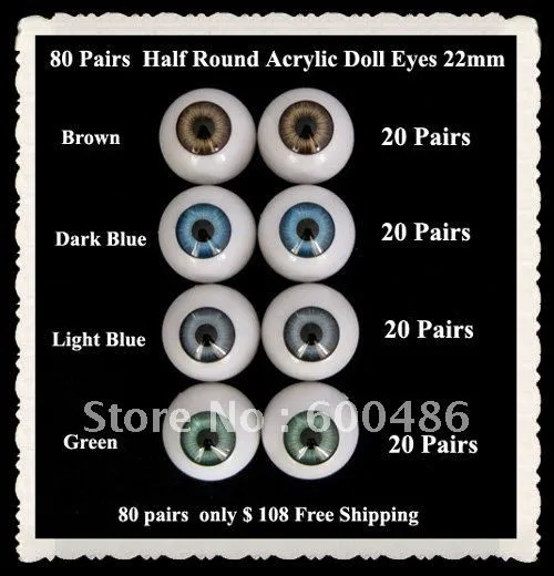 22mm pair Dark Blue Half Doll Eyes Round Acrylic
