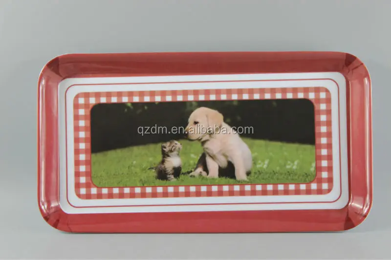 Rectangle Shape Melamine Tray With Dog Print