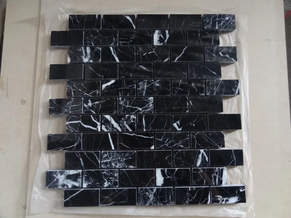 Nero Marquina polished brick marble tiles 30x30 marble-look wall paneling