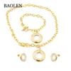 Wide Chain Jewelry Sets Stainless Steel Round Can Engrave Logo Charm Bracelet Necklace Earrings Bridal Jewelry Set
