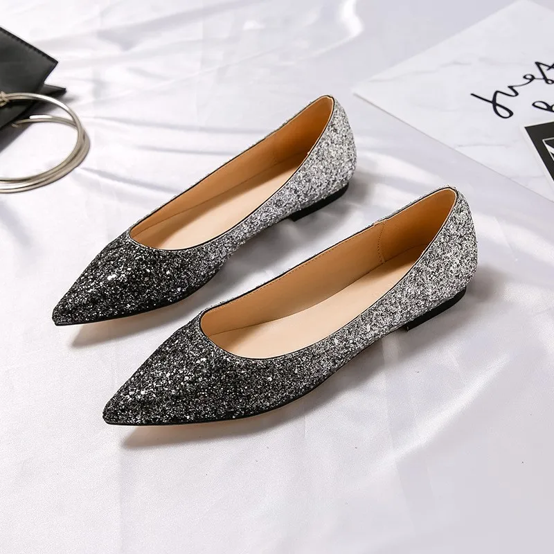 silver sequin flat shoes