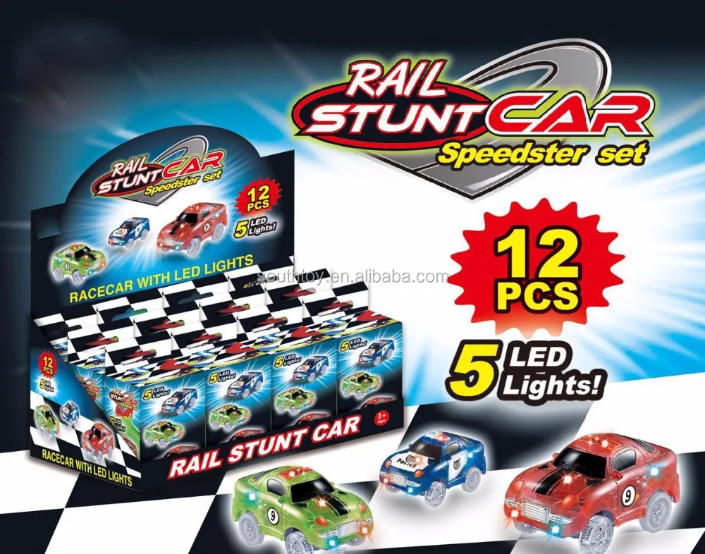 New Arrival 2 In 1 Glow In The Dark And Led Laser Light Up Tracks Trax 360 Loop Slot Cars Set