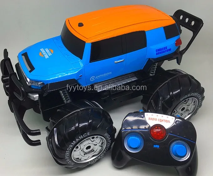 powerful amphibious remote control car drives on land & water