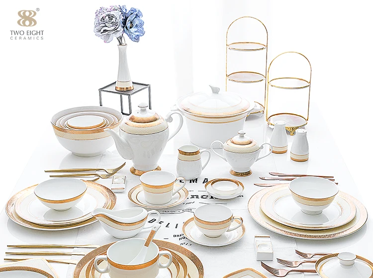 Horeca Restaurant Ceramic Gold Bone China Dinner Set, Wholesale Wedding Crokery Bone China Ceramic Dinnerware!