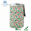 BSCI Canvas linen oxford round laundry basket collapsible aluminium hamper mesh drawstring fiberglass rods disassembled foldable