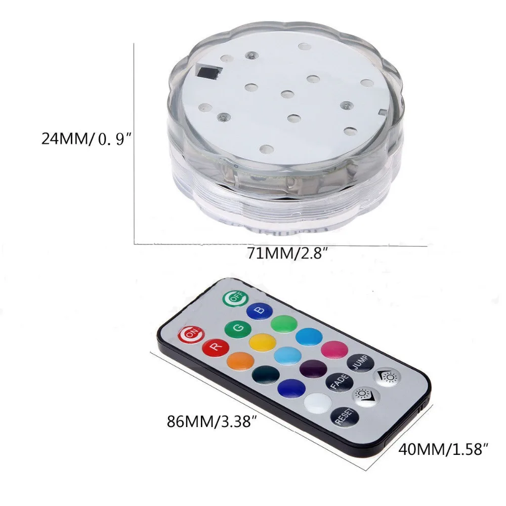 Remote Control Battery Operated Submersible 10 Leds Light Rgb Pool Lights Multi Color Waterproof Led Underwater Controlled Multicolors Shisha For Gl Decoration Remote Control Battery Operated