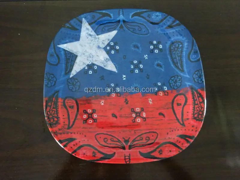 Square Dishes Plastic Dinner Plast Star Print