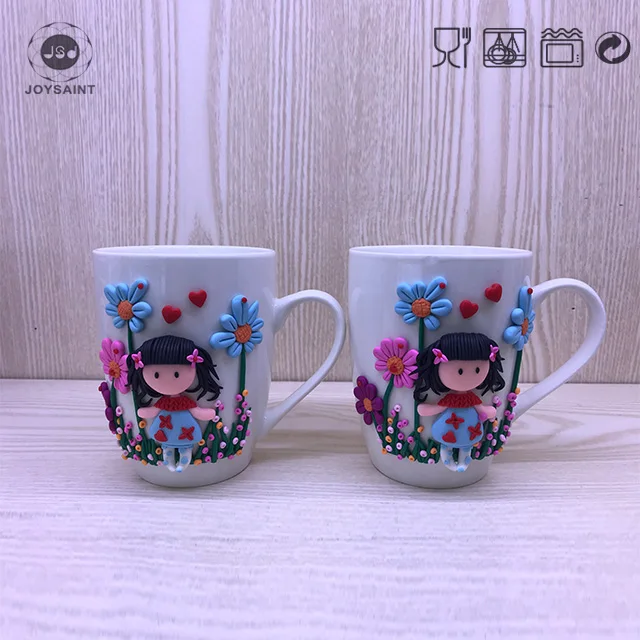 Little Girl in a Garden White Sublimation Mug Polymer Clay Mug