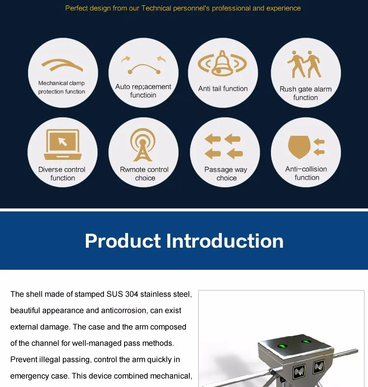 Security waist high biometric tripod turnstile barrier gate with access control system