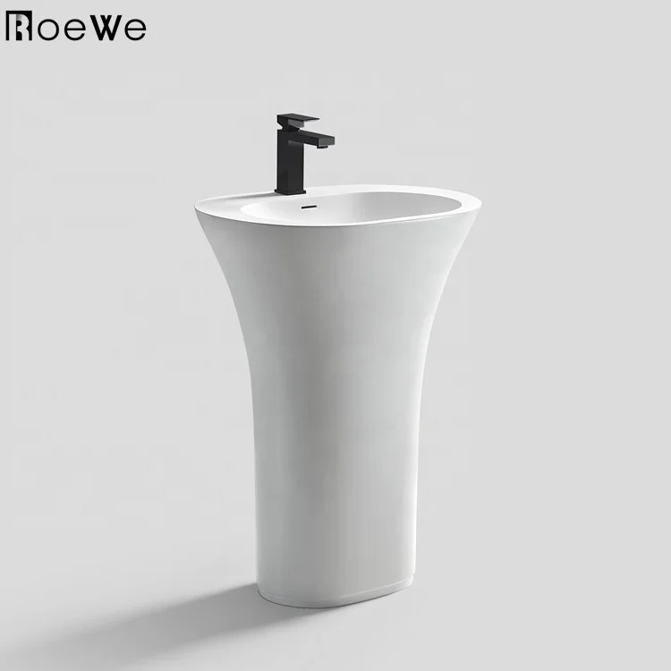 Gray Bathroom Hand Washing Basin Freestanding Solid Surface Pedestal