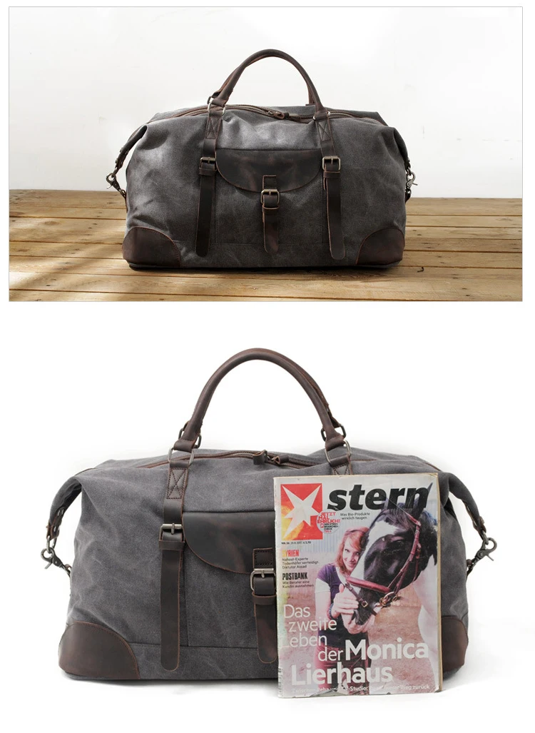 2018 latest design vintage large capacity canvas leather traveling luggage duffle weekender overnight men bag holdall