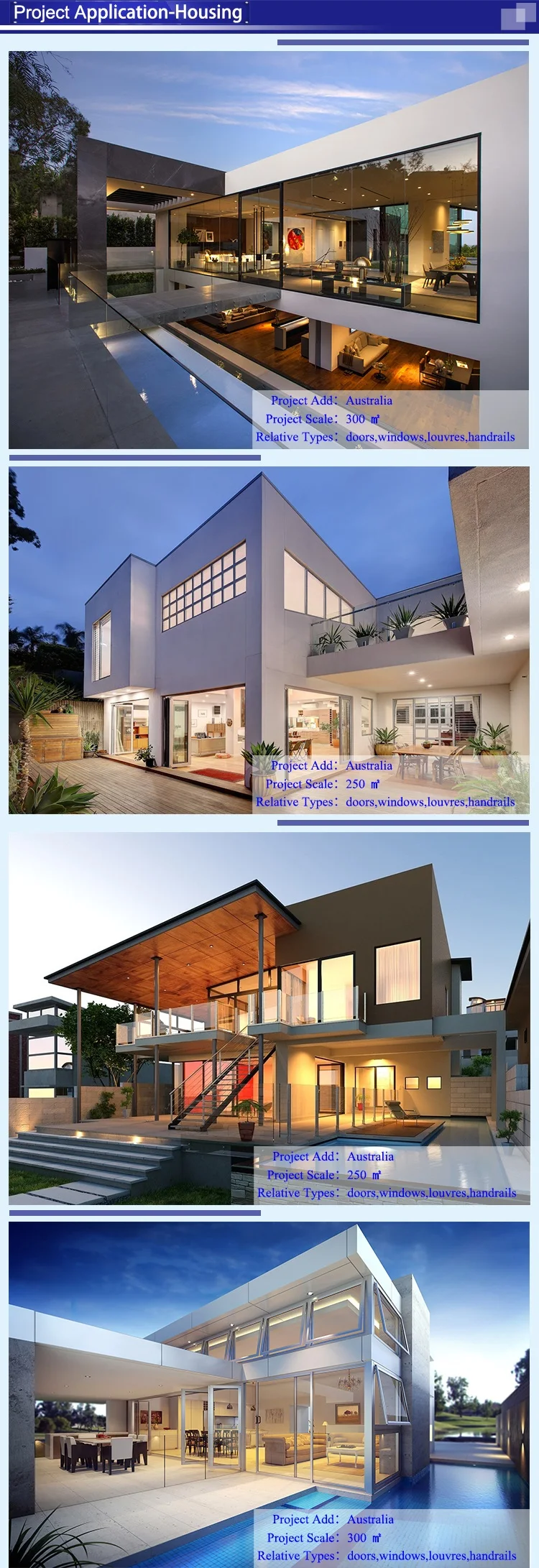 Miami Modern design home windows house aluminum casement windows