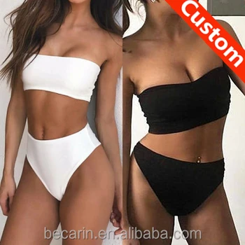 black high waisted bandeau bikini