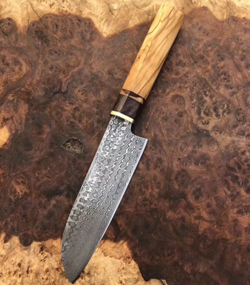 High End Handmade Damascus Santoku Knife 110 Layers Damascus Steel