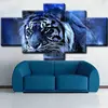Animal Blue Color Background Oil Canvas Painting 5 Pieces Group Wall Art Pictures