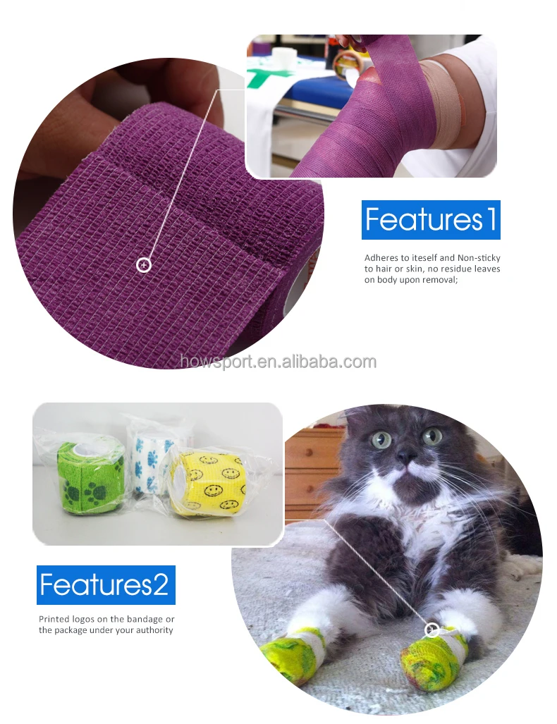 Elastic Breathable Vet Wrap Cohesive Surgical For Dog Self Adherent