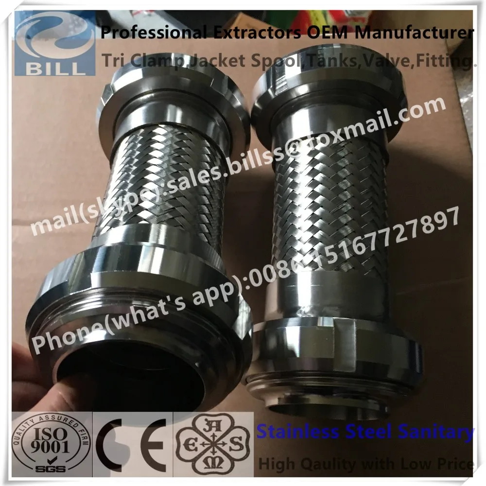 Ss316 Stainless Steel Flexible Hose With Bellow Tri Clamp Ferrule