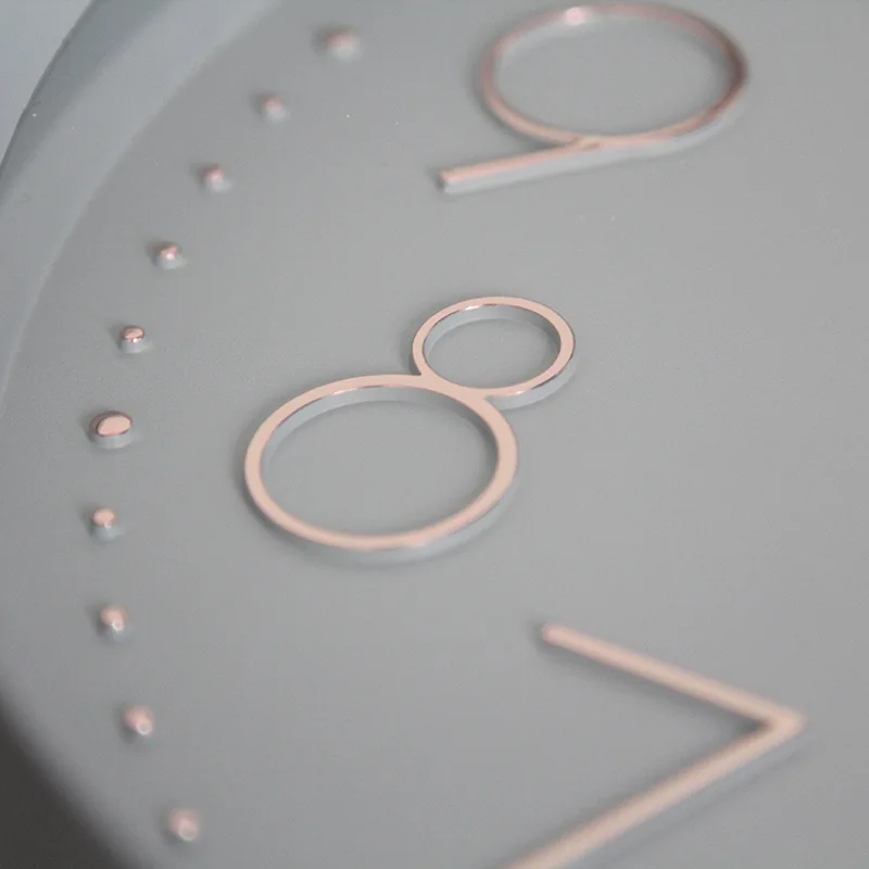 12 inch Modern Fashion Simple Pink Plastic Wall Clock With 3D Rose Gold Numbers