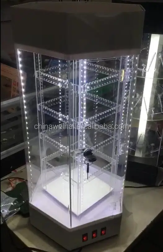 Clear Acrylic Rotating Jewelry Display Case With Led Lighting Buy