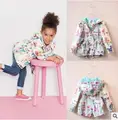 Girls printed windbreaker spring 2016 new coat floral lining waist hooded jacket Baby euramerican style jacket