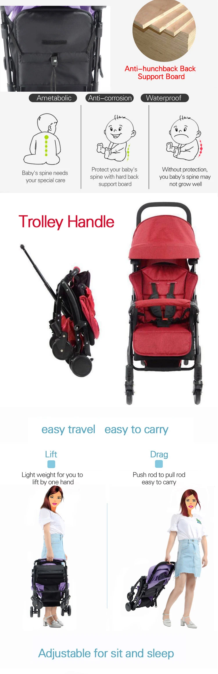Pull Lever One Key 3 Folding Small Portable pram Baby Stroller Can Take On The Plane