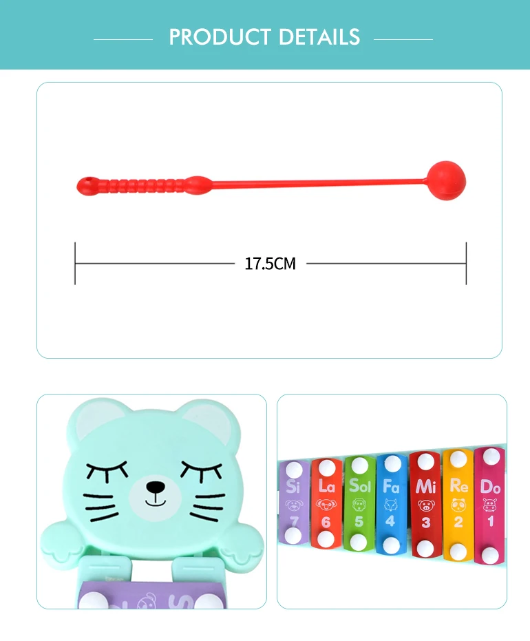 Indoor Children Cute Cat Design Musical Piano Xylophone Toy For Baby