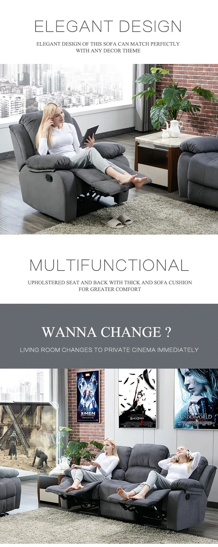 fabric recliner sofa