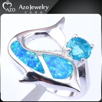 2019 Cute 925 Sterling Silver Blue Opal Dolphin  Ring  With 