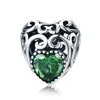 Qings 925 Silver May Birthstone Heart Shaped Charm Pendant with Green Cubic Zircon fit Bracelet Necklace for Women Girls
