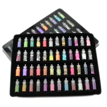 48 garrafas encantos da arte do prego kit contêm aleatória nail art pérolas/lantejoulas/glitter pó/acrílico/strass e assim por diante