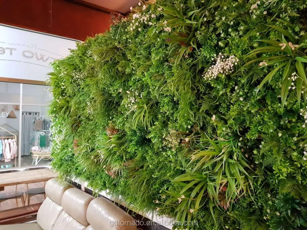 Mixed Grass Artificial Green Plant Wall in plastic indoor outdoor decoration iron shelf backup high quality gardon ornaments