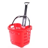 Retail grocery plastic shopping baskets with wheels