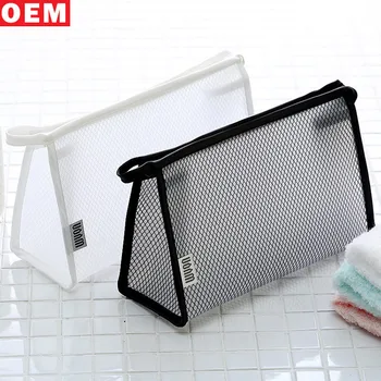 Korean Style Black Mesh Clear Cosmetic Makeup Bag Toiletry Bags With Zipper For Men And Women