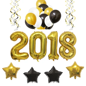 gold and black 2018 foil balloon hanging swirl decoration