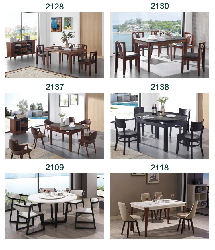 Functional fire stone dining table set round dining table chairs dining room