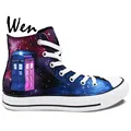 Wen Hot Hand Painted Shoes Design Custom Doctor Who Wine Red Galaxy Tardis High Top Women