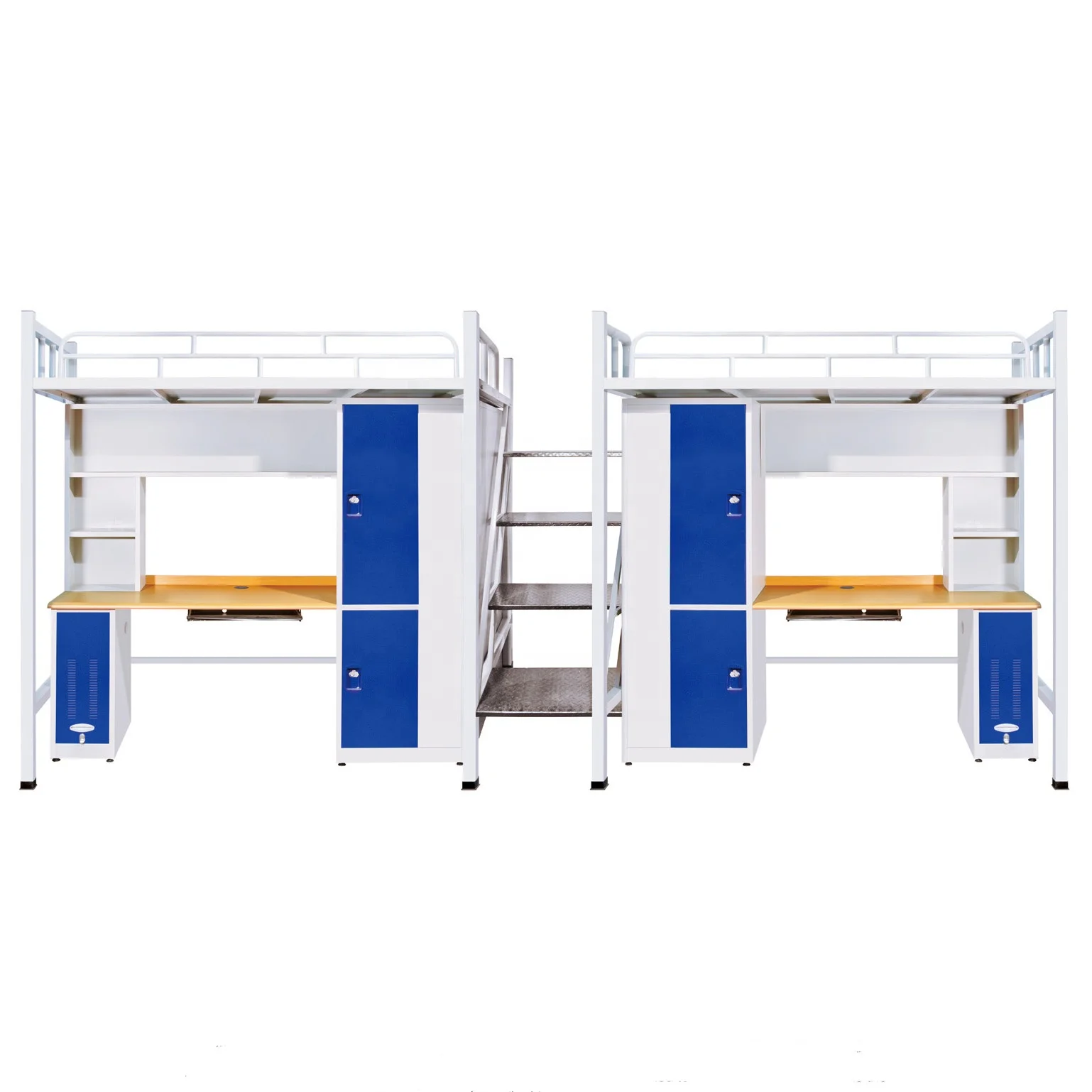 Hot Sale College Dormitory Double Bunk Bed With Wood Wardrobe