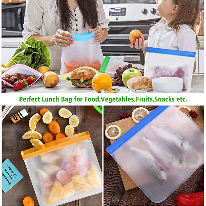Leakproof reusable double ziplock peva sandwich snack food storage bags