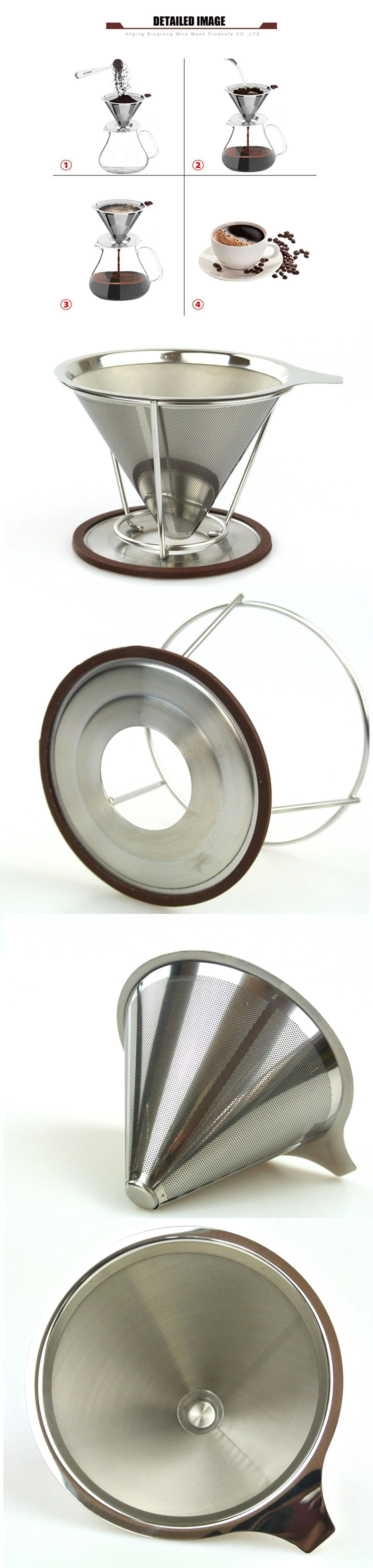 Stainless Steel Pour Over Gold Basket Reusable Ear Metal Coffee Mesh Filter Keurig With Spoon Dripper K Cup Cone Packs