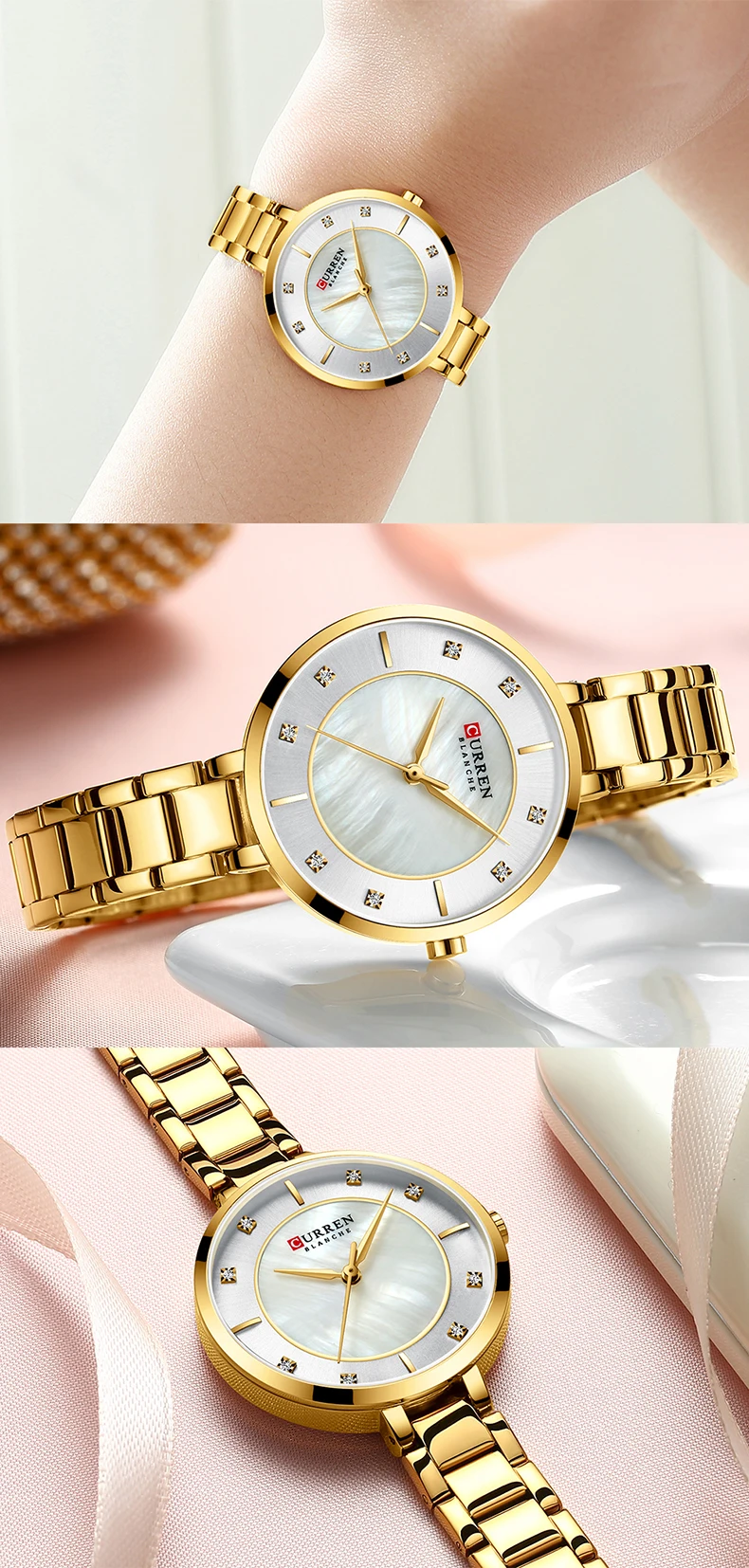 CURREN 9051 Ladies Watches Fashion Elegant Quartz Watch Women Dress Wristwatch Rhinestone Set Dial Rose Gold Steel Band Clock