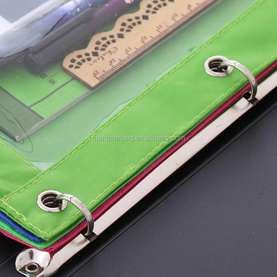 Zippered Binder Pencil Pouch with Rivet Enforced Hole School Pencil Case 3 Ring 