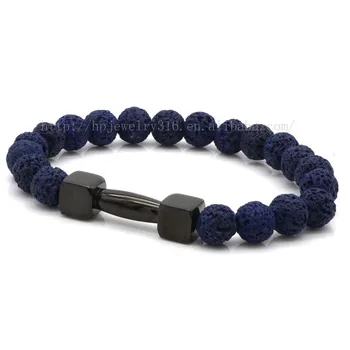 Lava Stone Mens Bracelet Dumbbell Jewelry Bead Men Lava Stone Mens Bracelet Dumbbell Jewelry Bead Men Hpyl2121
