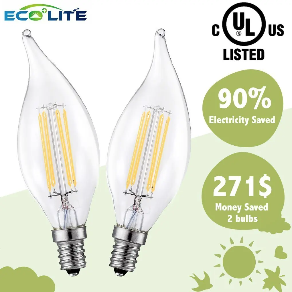LED Candelabra Bulb -Dimmable-3.5 watt- 2700K- Warm White-Flame Tip-E12-LED Filament Lighting Bulbs- Equivalent 40 Watt Traditional Bulbs- Incandescence Bulb Replacement-2 Pack