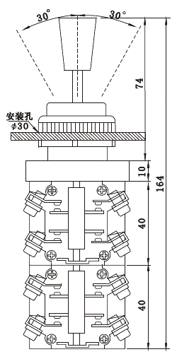 HKA1-41Z02 AC 380V 5A 15A IP65 Momentary 30mm Fixing Hole Auto return 2 direction 2 way 2NO 2 position Monolever Joystick Switch