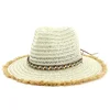 New Fashion Womens Vacation Beach Style Visor Caps Black White Breathable Fedora Hat Pattern Wide Brim Wholesale Straw Hat