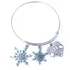 Husuru Christmas Xmas Holiday Blue And White Crystal Snowflake Bracelet Snow Heart Charm Expandable Bangle Latest Design Fashion