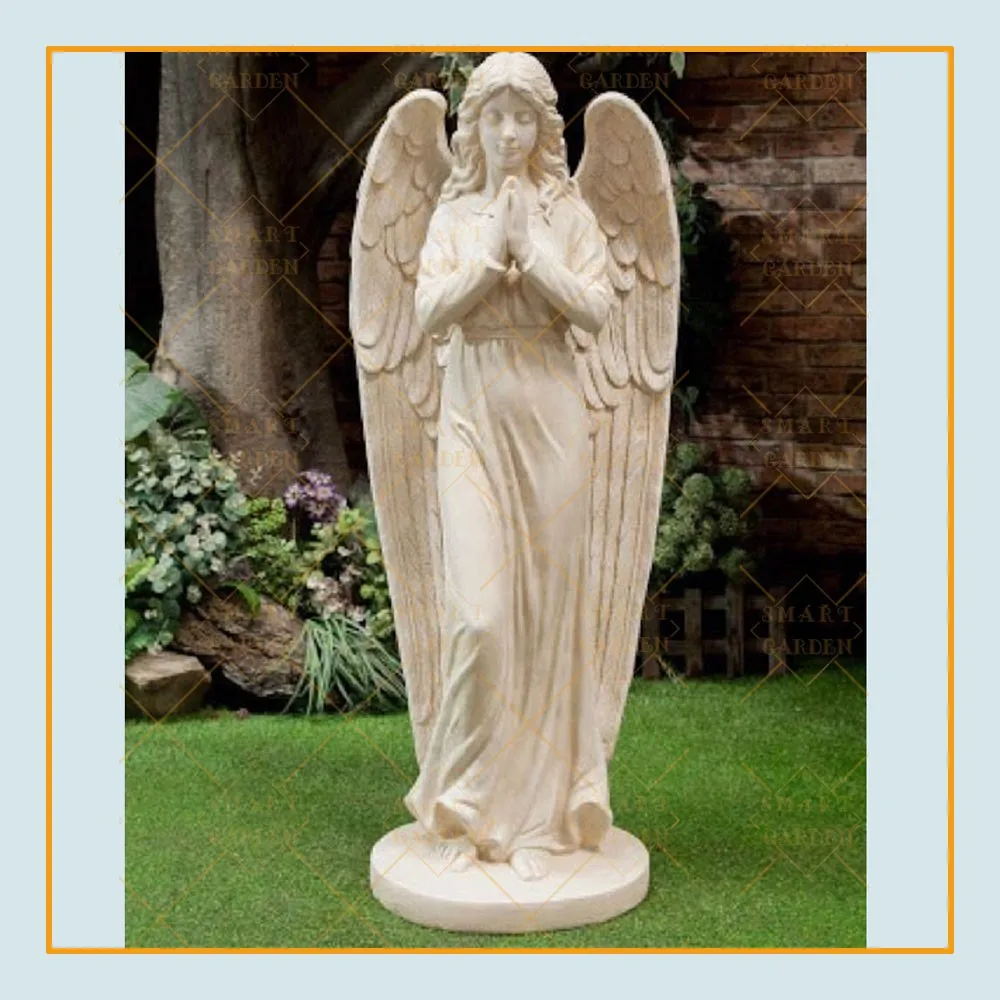 Wholesale Large Outdoor Handmade Marble Garden Sculpture Angel Winged